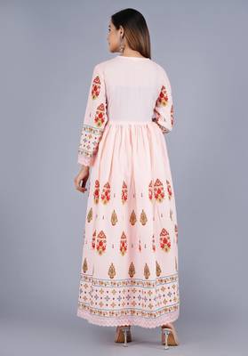 Peach Viscose Rayon Printed Kurta Pant With Dupatta 5