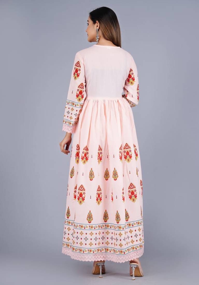 Peach Viscose Rayon Printed Kurta Pant With Dupatta