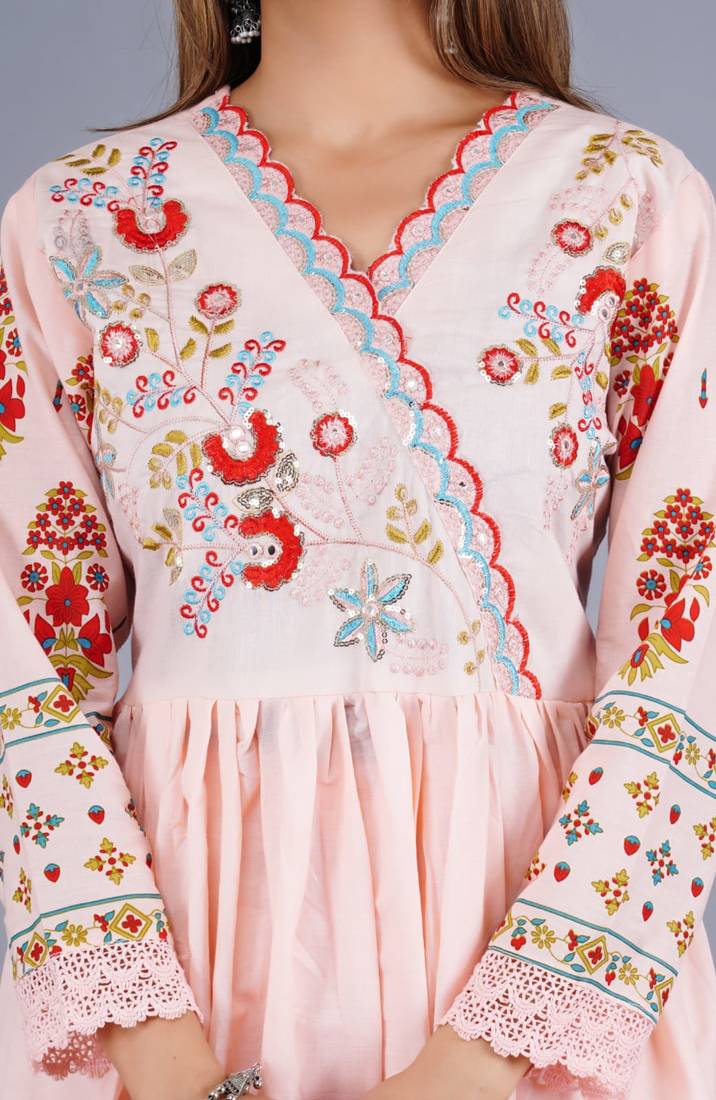 Peach Viscose Rayon Printed Kurta Pant With Dupatta