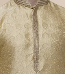 mens cotton blend stylish floral design gold kurta