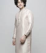 Maahi fabs bottle peach colour cotton blend mirror sequence work design ethnic long kurta for men