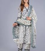Grey Viscose Rayon Printed Kurta Pant With Dupatta