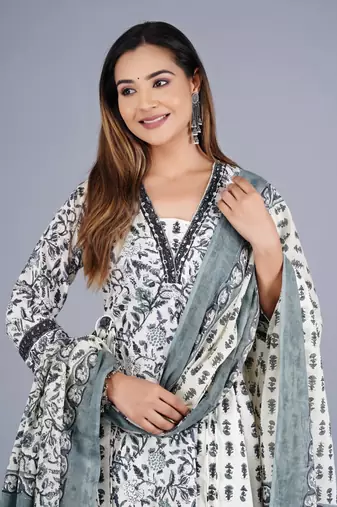 Grey Viscose Rayon Printed Kurta Pant With Dupatta