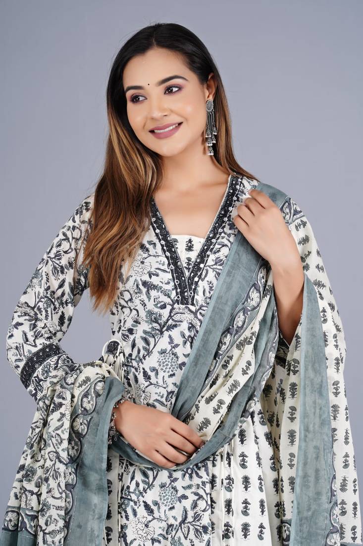 Grey Viscose Rayon Printed Kurta Pant With Dupatta