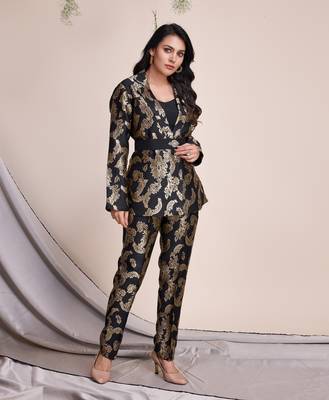  black jacquard ethnic motifs brocade woven design festive & party co-ord set 2