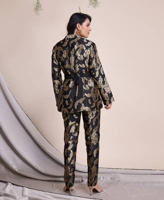  black jacquard ethnic motifs brocade woven design festive & party co-ord set 3