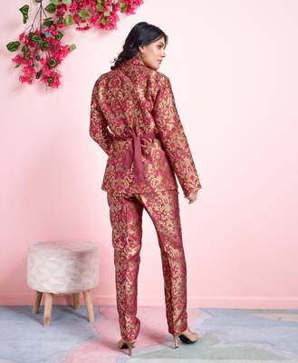  rust jacquard ethnic motifs brocade woven design festive & party co-ord set 3