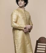 mens cotton blend stylish floral design gold kurta