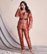  orange jacquard ethnic motifs brocade woven design festive & party co-ord set