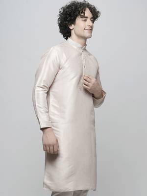 Maahi fabs bottle peach colour cotton blend mirror sequence work design ethnic long kurta for men 4