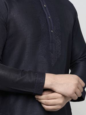 Maahi fabs bottle navy blue colour cotton blend mirror sequence work design ethnic long kurta for men 3
