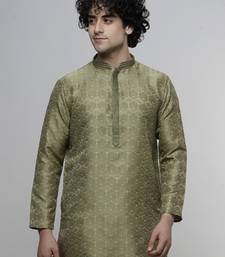 mens cotton blend stylish floral design green kurta