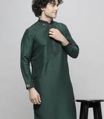bottle green colour cotton blend mirror sequence work design ethnic long kurta for men