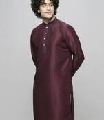 Maahi fabs bottle maroon colour cotton blend mirror sequence work design ethnic long kurta for men