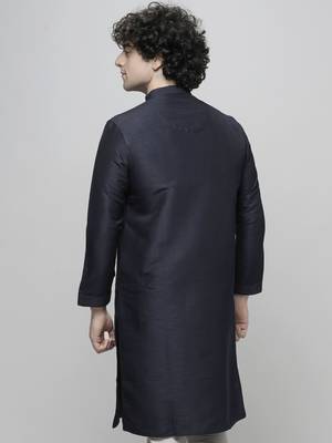 Maahi fabs bottle navy blue colour cotton blend mirror sequence work design ethnic long kurta for men 4