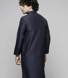 blue colour cotton blend thread embriodered work design ethnic kurta for men