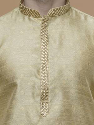 cotton stylish gold with small motifs design ethnic kurta for wedding and party occasion 2