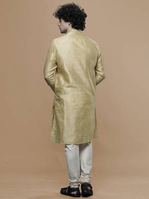 cotton stylish gold with small motifs design ethnic kurta for wedding and party occasion 3