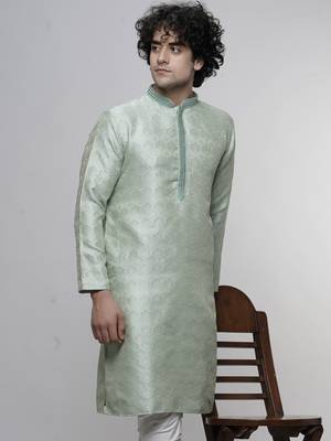 mens cotton blend stylish floral design seagreen kurta 1
