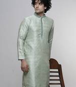 mens cotton blend stylish floral design seagreen kurta
