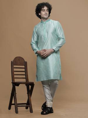 cotton stylish seagreen with small motifs design ethnic kurta for wedding and party occasion 1