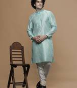 cotton stylish seagreen with small motifs design ethnic kurta for wedding and party occasion