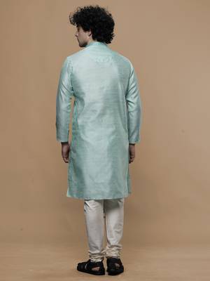 cotton stylish seagreen with small motifs design ethnic kurta for wedding and party occasion 2