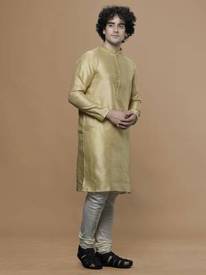cotton stylish gold with small motifs design ethnic kurta for wedding and party occasion 4