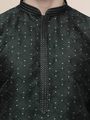 Maahi fabs mens cotton blend stylish floral design darkgreen kurta for pefect wedding and prty occasion 2