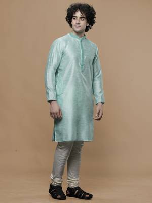 cotton stylish seagreen with small motifs design ethnic kurta for wedding and party occasion 3