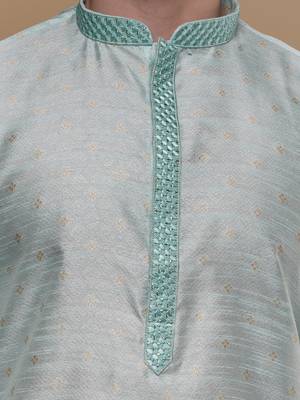 cotton stylish seagreen with small motifs design ethnic kurta for wedding and party occasion 4