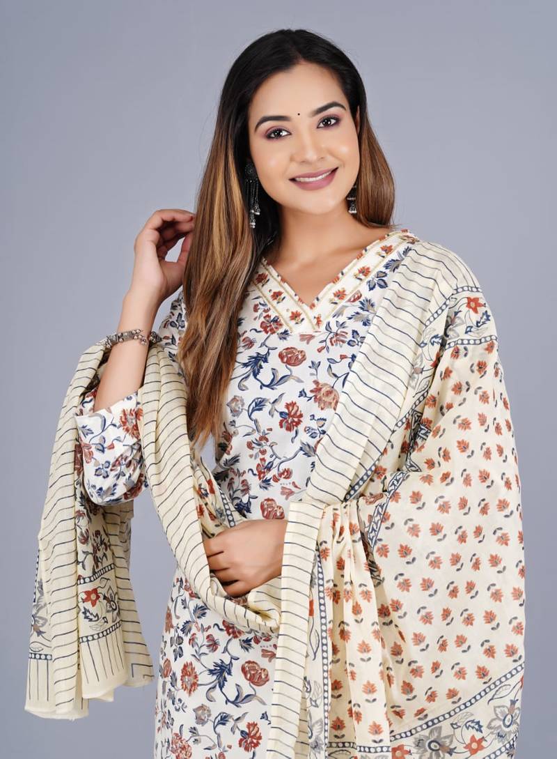 Multicolor Viscose Rayon Printed Kurta Pant With Dupatta