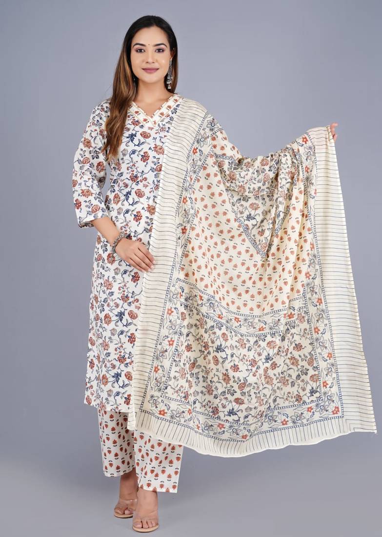 Multicolor Viscose Rayon Printed Kurta Pant With Dupatta