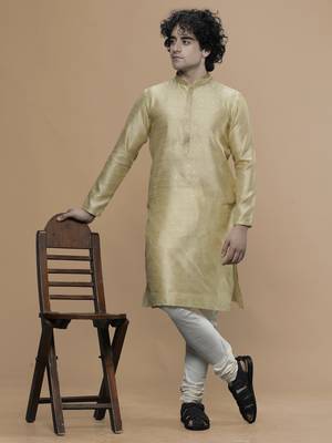 cotton stylish gold with small motifs design ethnic kurta for wedding and party occasion 1