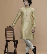 cotton stylish gold with small motifs design ethnic kurta for wedding and party occasion