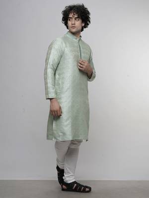 mens cotton blend stylish floral design seagreen kurta 3