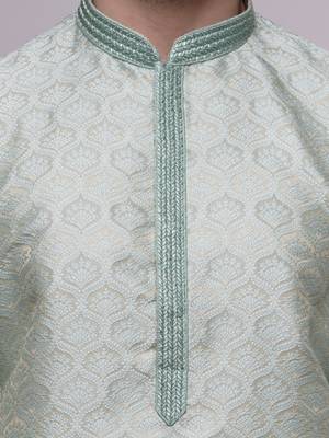 mens cotton blend stylish floral design seagreen kurta 4