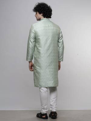 mens cotton blend stylish floral design seagreen kurta 5