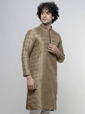 mens cotton blend stylish floral design navyblue kurta for pefect wedding and prty occasion 4
