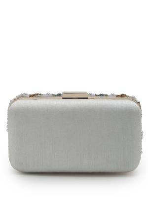 adorn peanut brown, teal green & white wave embellished faux silk clutch 4