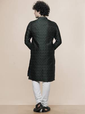 Maahi fabs mens cotton blend stylish floral design darkgreen kurta for pefect wedding and prty occasion 5