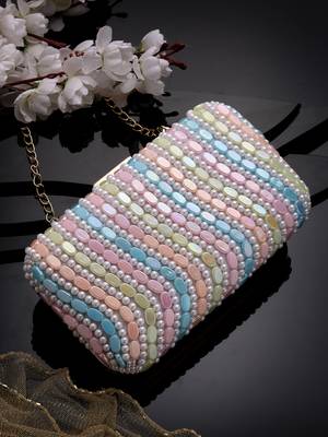 adorn pastel multi wave embellished faux silk clutch 1
