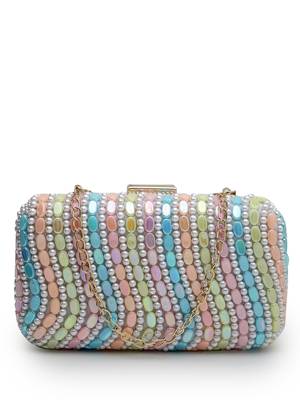 adorn pastel multi wave embellished faux silk clutch 3