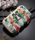 adorn off white & multi quirky embellished corduroy clutch
