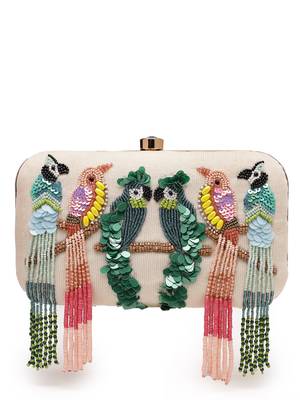 adorn off white & multi quirky embellished corduroy clutch 4