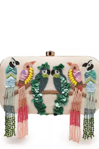 adorn off white & multi quirky embellished corduroy clutch