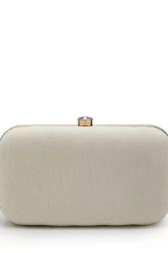 adorn off white & multi quirky embellished corduroy clutch