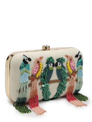 adorn off white & multi quirky embellished corduroy clutch 6