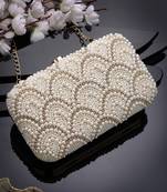 adorn off white pearl embellished corduroy clutch