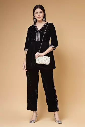adorn off white pearl embellished corduroy clutch